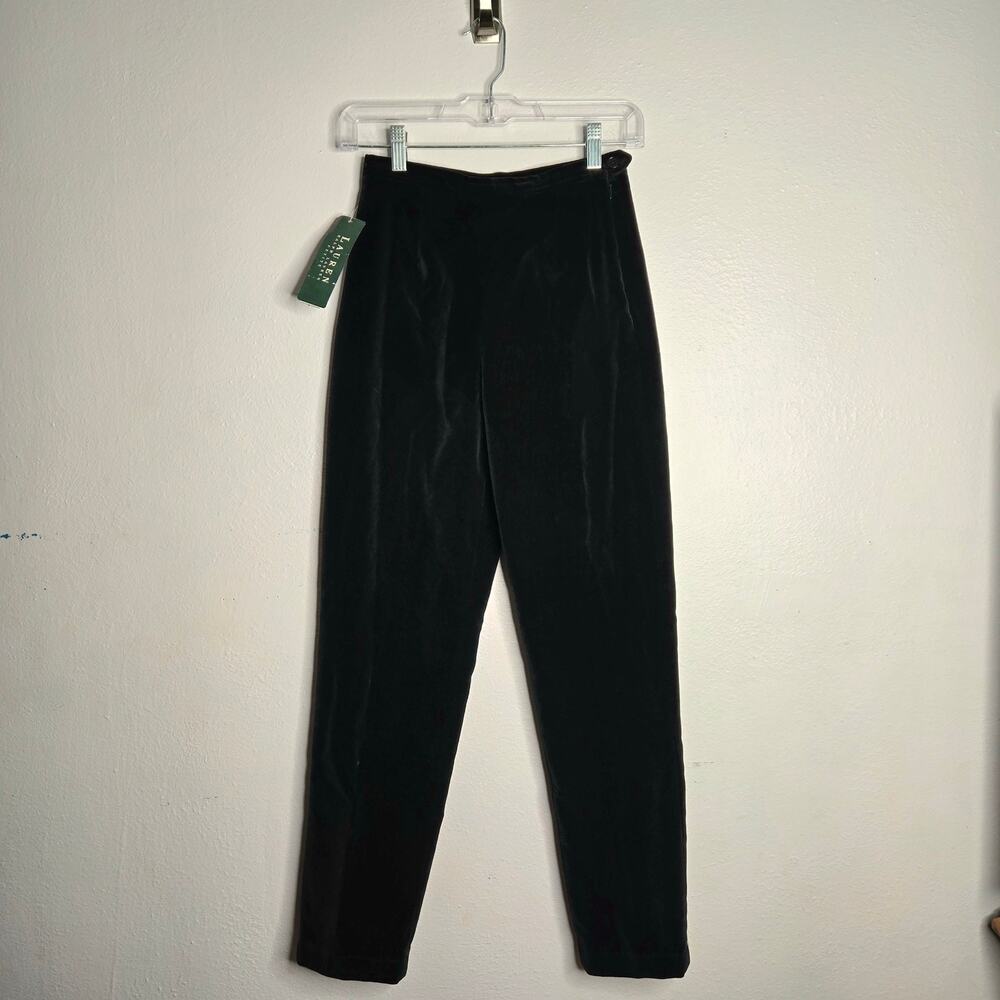 Gothic Glam Vintage Black Velvet Side Zip Pants 2 Petite Vamp Ralph Lauren NWT